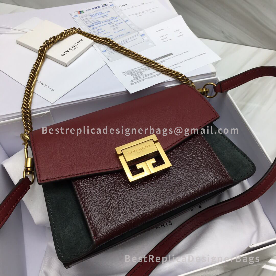 Givenchy Small GV3 Bag In Red And Wine And Green Goatskin And Suede GHW 29999-1
